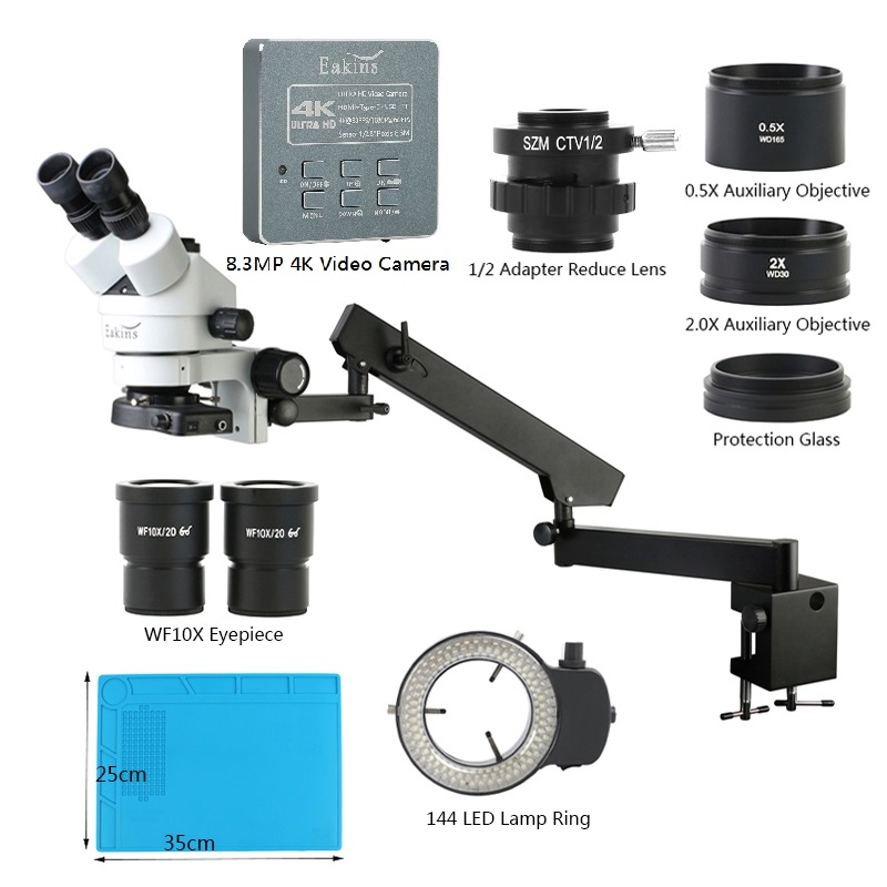 Trinocular Stereo Microscope 7X-45X - Abrazadera de brazo articulado con Zoom