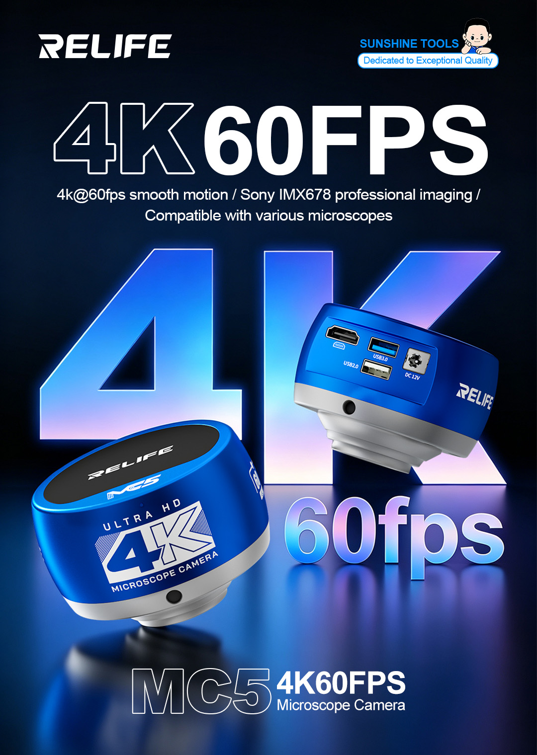 4K Microscope Camera Sony Sensor - Cámara de Microscopio RELIFE MC5 4K