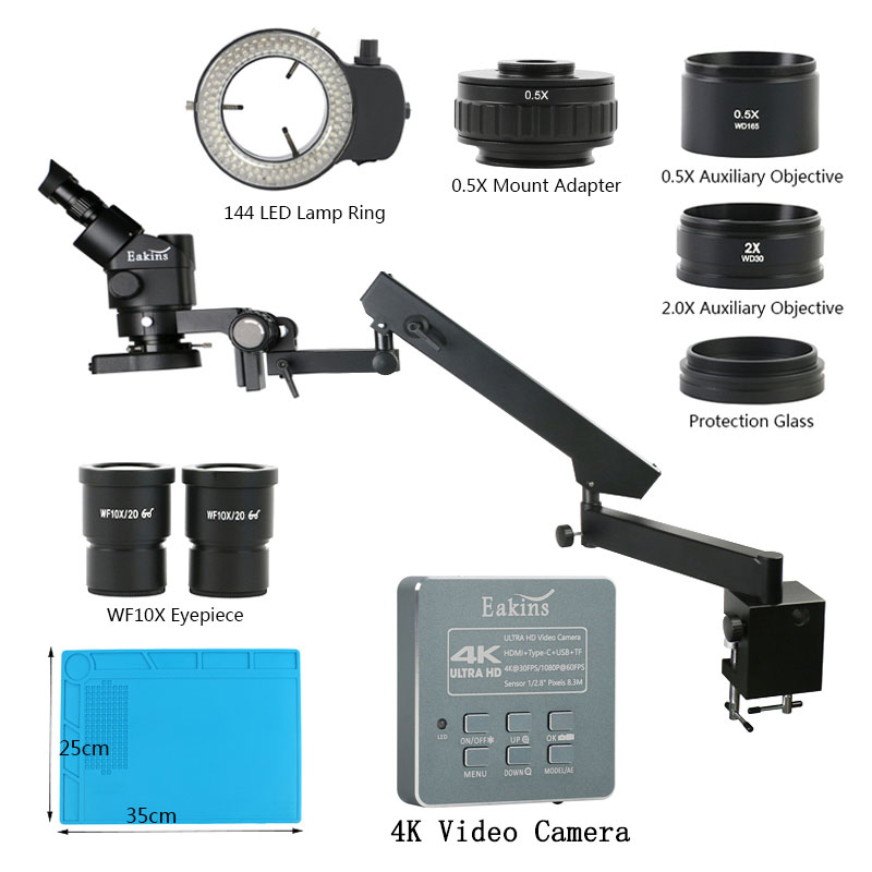 3,5X 90X brazo articulado abra - Simul-Focal Industrial Microscope 4K Hdmi reseña y precio